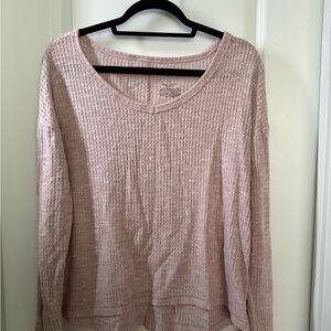 SO Blush Pink Waffle Knit V-Neck Sweatshirt